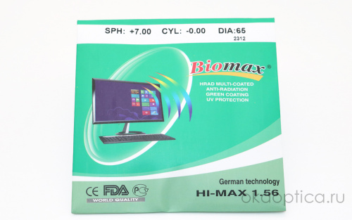 Линзы  HI-MAX 1.56  DIA:65мм  от +6.50 до +1000